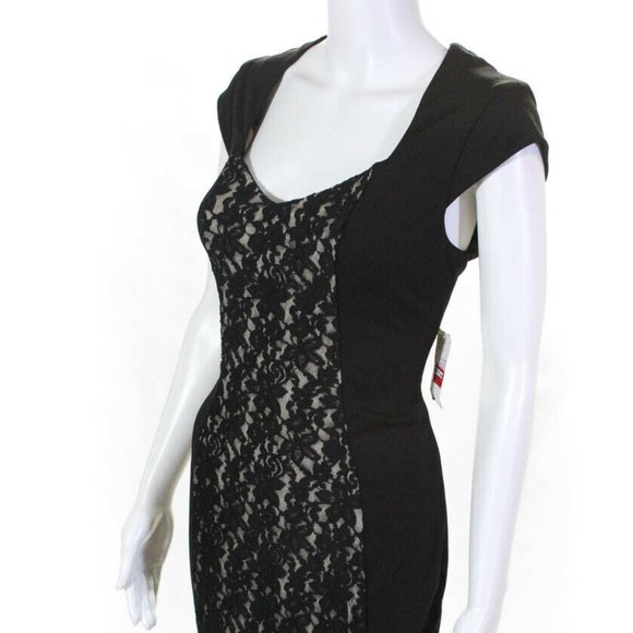 Alexia Admor Lace Contrast Sheath Dress Black XS - Picture 2 of 7